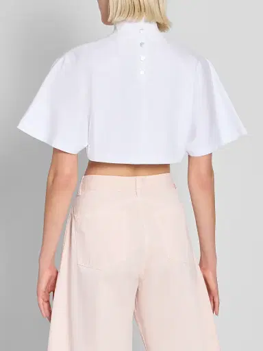 Alaïa Women's Turtleneck Cotton Jersey Crop T-Shirt - Blanc - Size 12 | Thumbnail 3 Alaïa Women's Turtleneck Cotton Jersey Crop T-Shirt - Blanc - Size 12 | Thumbnail 3