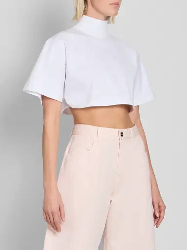 Alaïa Women's Turtleneck Cotton Jersey Crop T-Shirt - Blanc - Size 12 | Thumbnail 4 Alaïa Women's Turtleneck Cotton Jersey Crop T-Shirt - Blanc - Size 12 | Thumbnail 4