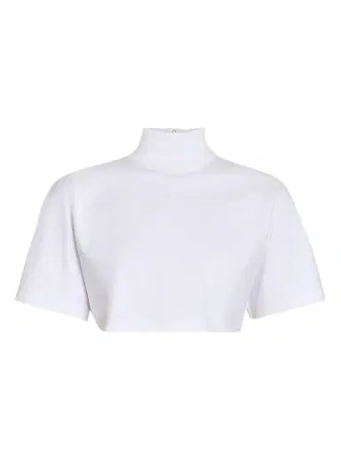 Alaïa Women's Turtleneck Cotton Jersey Crop T-Shirt - Blanc - Size 12 | Thumbnail 1 Alaïa Women's Turtleneck Cotton Jersey Crop T-Shirt - Blanc - Size 12 | Thumbnail 1