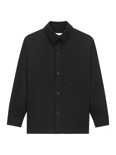 Saint Laurent Men's Cassandre Overshirt in Cotton Linen Gabardine - Black - Size XXL | Thumbnail 1 Saint Laurent Men's Cassandre Overshirt in Cotton Linen Gabardine - Black - Size XXL | Thumbnail 1