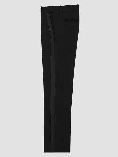 Saint Laurent Men's Mid-Rise Tuxedo Pants in Grain De Poudre - Black - Size 30 | Thumbnail 2 Saint Laurent Men's Mid-Rise Tuxedo Pants in Grain De Poudre - Black - Size 30 | Thumbnail 2
