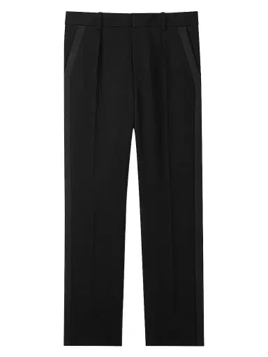 Saint Laurent Men's Mid-Rise Tuxedo Pants in Grain De Poudre - Black - Size 30 | Thumbnail 1 Saint Laurent Men's Mid-Rise Tuxedo Pants in Grain De Poudre - Black - Size 30 | Thumbnail 1