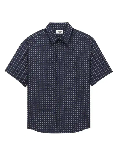 Saint Laurent Men's Shirt in Square Silk - Marine | Thumbnail 1 Saint Laurent Men's Shirt in Square Silk - Marine | Thumbnail 1