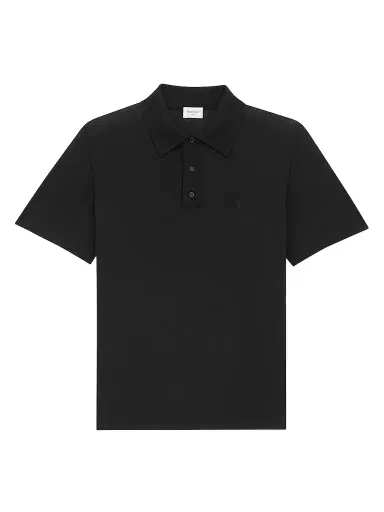 Saint Laurent Men's Cassandre Polo Shirt n Wool - Black | Thumbnail 1 Saint Laurent Men's Cassandre Polo Shirt n Wool - Black | Thumbnail 1