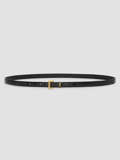 Saint Laurent Women's Cassandre Extra Thin Belt in Crocodile-Embossed Leather - Black - Size 40 | Thumbnail 2 Saint Laurent Women's Cassandre Extra Thin Belt in Crocodile-Embossed Leather - Black - Size 40 | Thumbnail 2