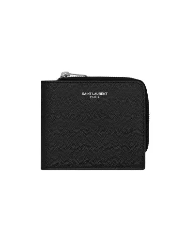 Saint Laurent Men's East-West Zip-Around Wallet in Grain De Poudre Leather - Black | Thumbnail 1 Saint Laurent Men's East-West Zip-Around Wallet in Grain De Poudre Leather - Black | Thumbnail 1