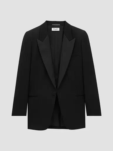 Saint Laurent Men's Single-Breasted Tuxedo Jacket in Grain De Poudre - Noir - Size 34 | Thumbnail 2 Saint Laurent Men's Single-Breasted Tuxedo Jacket in Grain De Poudre - Noir - Size 34 | Thumbnail 2