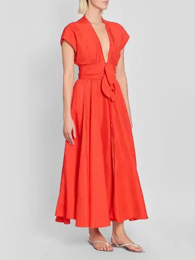 Alaïa Women's Plunging Knotted Linen-Blend Midi Dress | Thumbnail 4 Alaïa Women's Plunging Knotted Linen-Blend Midi Dress | Thumbnail 4