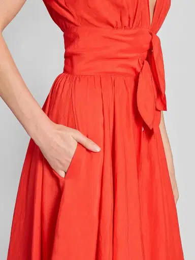 Alaïa Women's Plunging Knotted Linen-Blend Midi Dress | Thumbnail 5 Alaïa Women's Plunging Knotted Linen-Blend Midi Dress | Thumbnail 5