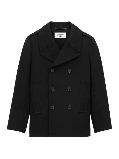 Saint Laurent Men's Double-Breasted Peacoat in Wool - Black | Thumbnail 1 Saint Laurent Men's Double-Breasted Peacoat in Wool - Black | Thumbnail 1