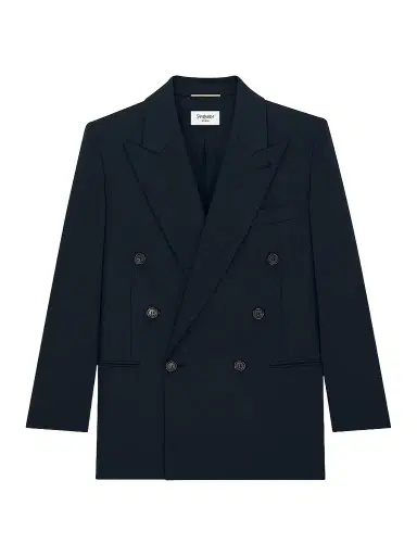 Saint Laurent Women's Double-Breasted Short Jacket in Wool Gabardine - Dark Navy | Thumbnail 1 Saint Laurent Women's Double-Breasted Short Jacket in Wool Gabardine - Dark Navy | Thumbnail 1