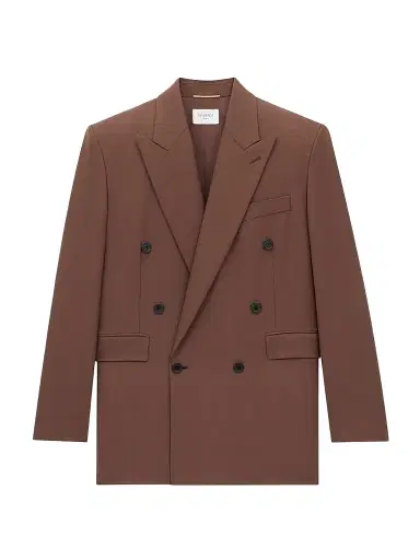 Saint Laurent Women's Double-Breasted Jacket in Wool Gabardine - Brun | Thumbnail 1 Saint Laurent Women's Double-Breasted Jacket in Wool Gabardine - Brun | Thumbnail 1