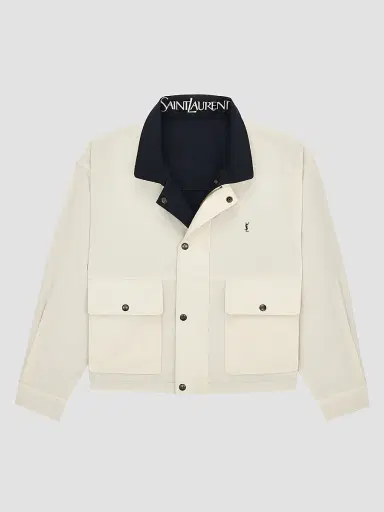 Saint Laurent Men's Cassandre Reversible Work Jacket in Brushed Cotton Canvas - Navy White | Thumbnail 3 Saint Laurent Men's Cassandre Reversible Work Jacket in Brushed Cotton Canvas - Navy White | Thumbnail 3