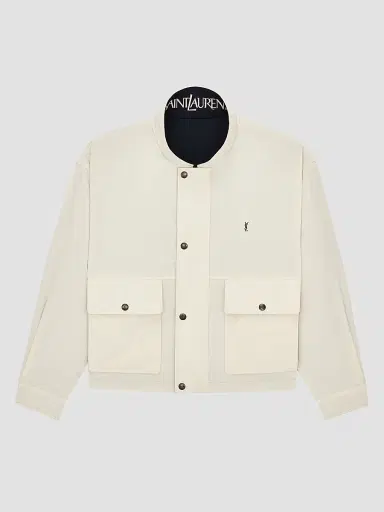 Saint Laurent Men's Cassandre Reversible Work Jacket in Brushed Cotton Canvas - Navy White | Thumbnail 4 Saint Laurent Men's Cassandre Reversible Work Jacket in Brushed Cotton Canvas - Navy White | Thumbnail 4