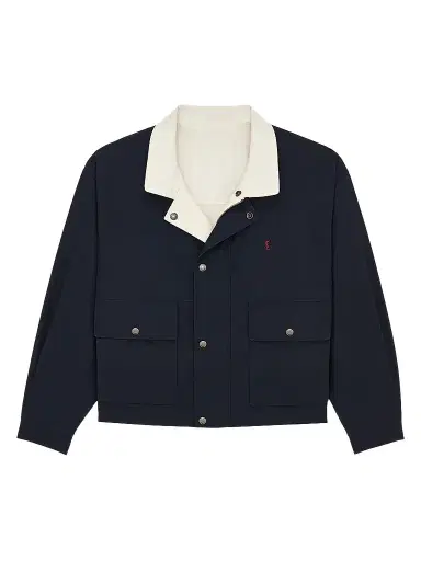 Saint Laurent Men's Cassandre Reversible Work Jacket in Brushed Cotton Canvas - Navy White | Thumbnail 1 Saint Laurent Men's Cassandre Reversible Work Jacket in Brushed Cotton Canvas - Navy White | Thumbnail 1