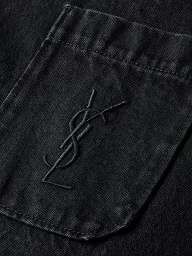 Saint Laurent Men's Cassandre Overshirt in Cotton Linen Gabardine - Black Sand - Size XXL | Thumbnail 3 Saint Laurent Men's Cassandre Overshirt in Cotton Linen Gabardine - Black Sand - Size XXL | Thumbnail 3