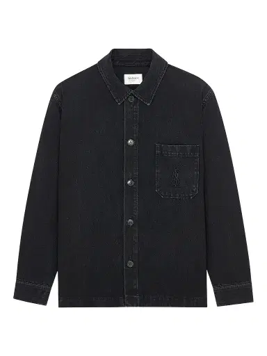 Saint Laurent Men's Cassandre Overshirt in Cotton Linen Gabardine - Black Sand - Size XXL | Thumbnail 1 Saint Laurent Men's Cassandre Overshirt in Cotton Linen Gabardine - Black Sand - Size XXL | Thumbnail 1