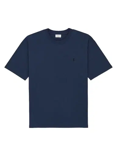 Saint Laurent Men's Cassandre T-Shirt in Pique - Bleu Mineral | Thumbnail 1 Saint Laurent Men's Cassandre T-Shirt in Pique - Bleu Mineral | Thumbnail 1