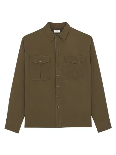 Saint Laurent Men's Shirt in Silk Satin-Back Crepe - Kaki - Size 16.5 | Thumbnail 1 Saint Laurent Men's Shirt in Silk Satin-Back Crepe - Kaki - Size 16.5 | Thumbnail 1