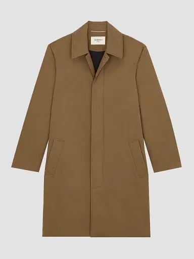 Saint Laurent Men's Coat in Cotton Serge - Taupe Caucase | Thumbnail 3 Saint Laurent Men's Coat in Cotton Serge - Taupe Caucase | Thumbnail 3
