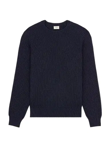 Saint Laurent Men's Crewneck Sweater in Cotton - Marine | Thumbnail 1 Saint Laurent Men's Crewneck Sweater in Cotton - Marine | Thumbnail 1