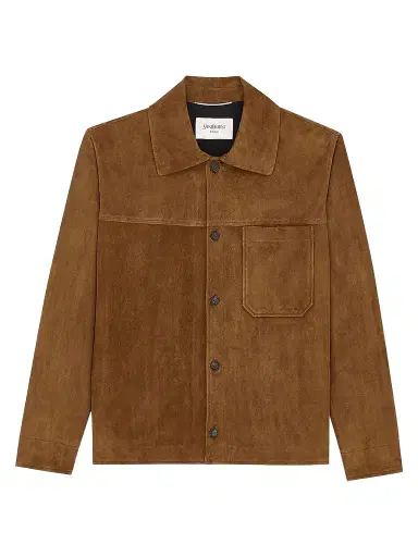 Saint Laurent Men's Overshirt in Suede - Rhum Ambre | Thumbnail 1 Saint Laurent Men's Overshirt in Suede - Rhum Ambre | Thumbnail 1