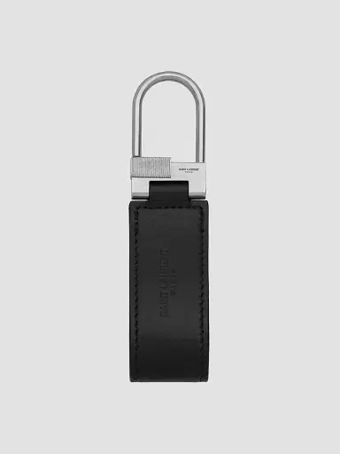 Saint Laurent Men's Tiny Cassandre Keyring in Shiny Leather - Black | Thumbnail 2 Saint Laurent Men's Tiny Cassandre Keyring in Shiny Leather - Black | Thumbnail 2