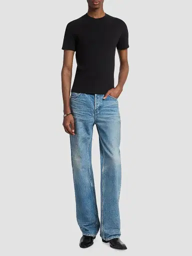 Saint Laurent Men's Cassandre Ribbed T-Shirt - Noir | Thumbnail 2 Saint Laurent Men's Cassandre Ribbed T-Shirt - Noir | Thumbnail 2