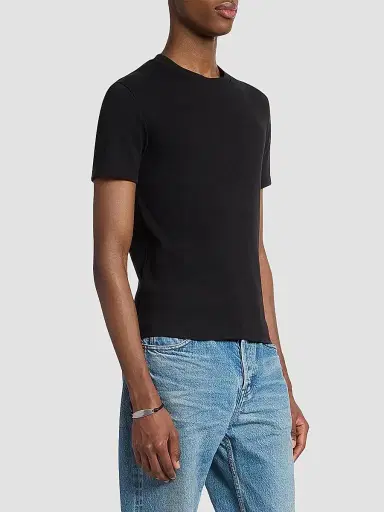 Saint Laurent Men's Cassandre Ribbed T-Shirt - Noir | Thumbnail 3 Saint Laurent Men's Cassandre Ribbed T-Shirt - Noir | Thumbnail 3