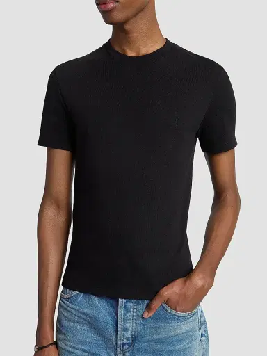 Saint Laurent Men's Cassandre Ribbed T-Shirt - Noir | Thumbnail 5 Saint Laurent Men's Cassandre Ribbed T-Shirt - Noir | Thumbnail 5