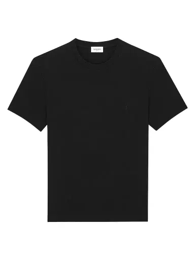 Saint Laurent Men's Cassandre Ribbed T-Shirt - Noir | Thumbnail 1 Saint Laurent Men's Cassandre Ribbed T-Shirt - Noir | Thumbnail 1