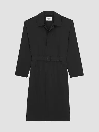 Saint Laurent Men's Coat in Cotton Serge - Noir | Thumbnail 3 Saint Laurent Men's Coat in Cotton Serge - Noir | Thumbnail 3