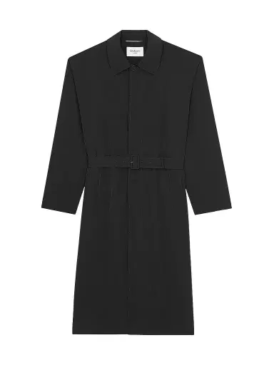 Saint Laurent Men's Coat in Cotton Serge - Noir | Thumbnail 1 Saint Laurent Men's Coat in Cotton Serge - Noir | Thumbnail 1