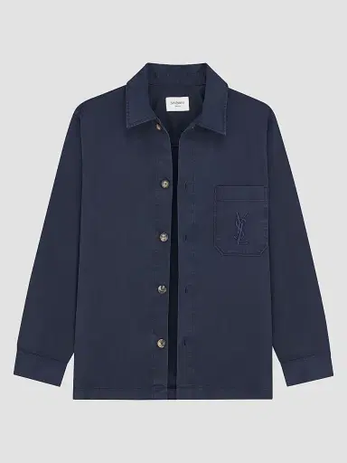 Saint Laurent Men's Cassandre Overshirt in Cotton Linen Gabardine - French Navy - Size XS | Thumbnail 3 Saint Laurent Men's Cassandre Overshirt in Cotton Linen Gabardine - French Navy - Size XS | Thumbnail 3