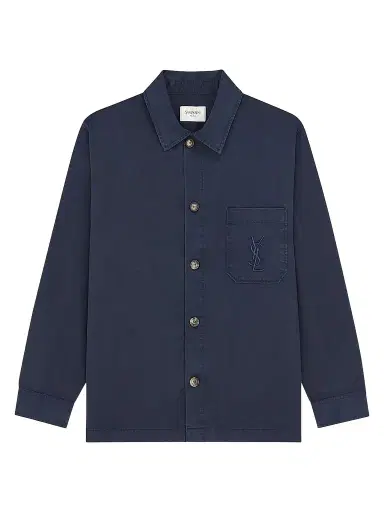 Saint Laurent Men's Cassandre Overshirt in Cotton Linen Gabardine - French Navy - Size XS | Thumbnail 1 Saint Laurent Men's Cassandre Overshirt in Cotton Linen Gabardine - French Navy - Size XS | Thumbnail 1