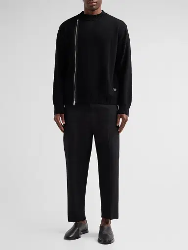 Sacai Men's Asymmetric Zip Wool Knit Sweater | Thumbnail 2 Sacai Men's Asymmetric Zip Wool Knit Sweater | Thumbnail 2