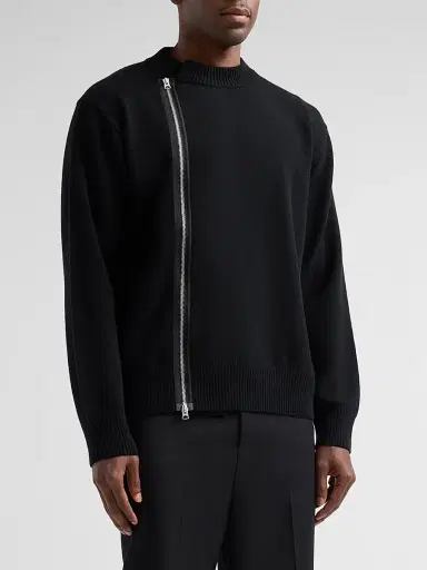 Sacai Men's Asymmetric Zip Wool Knit Sweater | Thumbnail 4 Sacai Men's Asymmetric Zip Wool Knit Sweater | Thumbnail 4