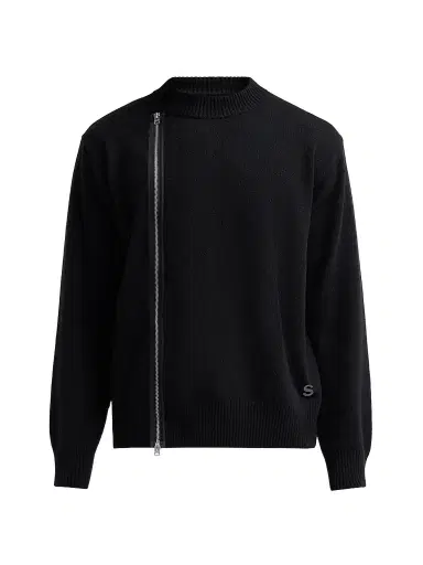 Sacai Men's Asymmetric Zip Wool Knit Sweater | Thumbnail 1 Sacai Men's Asymmetric Zip Wool Knit Sweater | Thumbnail 1