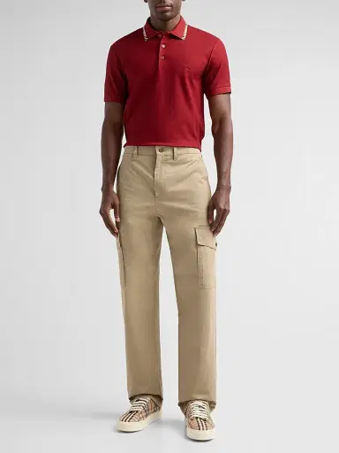 Burberry Men's Eddie Check Collar Polo Shirt - Auburn Brown - Size XXL | Thumbnail 2 Burberry Men's Eddie Check Collar Polo Shirt - Auburn Brown - Size XXL | Thumbnail 2