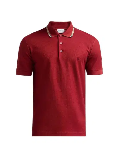 Burberry Men's Eddie Check Collar Polo Shirt - Auburn Brown - Size XXL | Thumbnail 1 Burberry Men's Eddie Check Collar Polo Shirt - Auburn Brown - Size XXL | Thumbnail 1