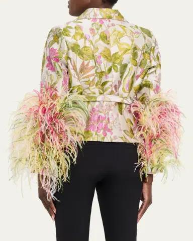 Libertine Dianthus Jacquard Feather-Trim Single-Breasted Jacket | Thumbnail 3 Libertine Dianthus Jacquard Feather-Trim Single-Breasted Jacket | Thumbnail 3