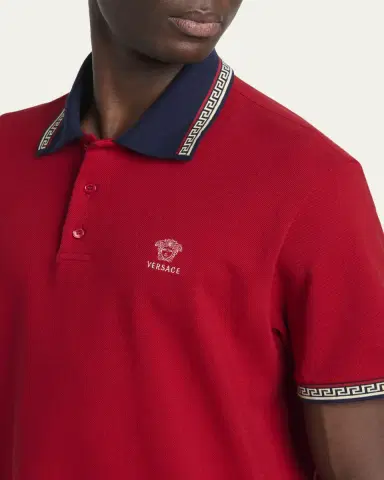 Versace Men's Greca-Trim Cotton Pique Medusa Polo Shirt | Thumbnail 5 Versace Men's Greca-Trim Cotton Pique Medusa Polo Shirt | Thumbnail 5