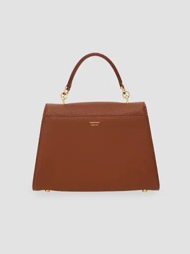 FERRAGAMO Women's Double Gancini Leather Top Handle Bag - New Cognac | Thumbnail 3 FERRAGAMO Women's Double Gancini Leather Top Handle Bag - New Cognac | Thumbnail 3