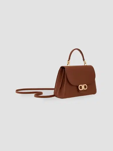 FERRAGAMO Women's Double Gancini Leather Top Handle Bag - New Cognac | Thumbnail 5 FERRAGAMO Women's Double Gancini Leather Top Handle Bag - New Cognac | Thumbnail 5