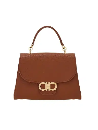 FERRAGAMO Women's Double Gancini Leather Top Handle Bag - New Cognac | Thumbnail 1 FERRAGAMO Women's Double Gancini Leather Top Handle Bag - New Cognac | Thumbnail 1