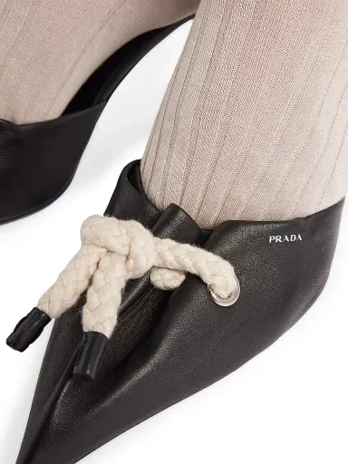 Prada Women's Nappa Leather 85MM Mules with Cord Detail | Thumbnail 6 Prada Women's Nappa Leather 85MM Mules with Cord Detail | Thumbnail 6