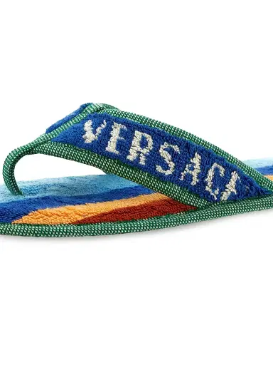 Versace Men's Logo Striped Jacquard Flip-Flops - Blue Multicolor | Thumbnail 2 Versace Men's Logo Striped Jacquard Flip-Flops - Blue Multicolor | Thumbnail 2