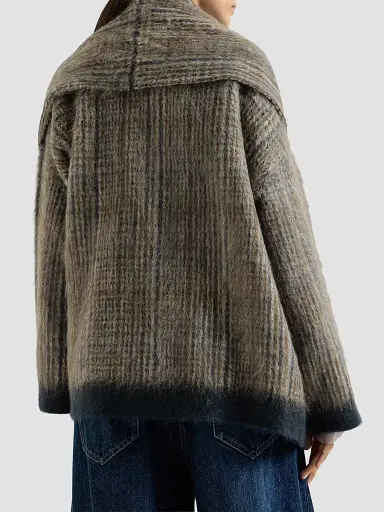 Brunello Cucinelli Women's Mohair and Wool Prince of Wales Double Knit Outerwear Jacket with Scarf - Brown - Size XXL | Thumbnail 3 Brunello Cucinelli Women's Mohair and Wool Prince of Wales Double Knit Outerwear Jacket with Scarf - Brown - Size XXL | Thumbnail 3