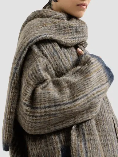 Brunello Cucinelli Women's Mohair and Wool Prince of Wales Double Knit Outerwear Jacket with Scarf - Brown - Size XXL | Thumbnail 4 Brunello Cucinelli Women's Mohair and Wool Prince of Wales Double Knit Outerwear Jacket with Scarf - Brown - Size XXL | Thumbnail 4