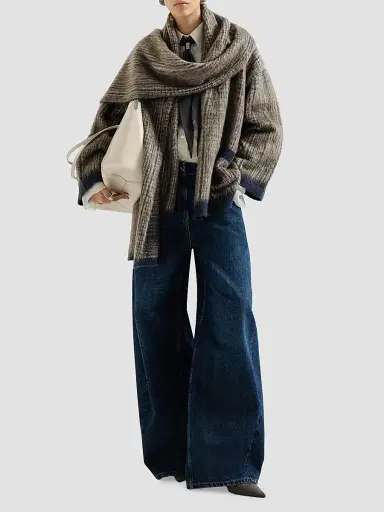 Brunello Cucinelli Women's Mohair and Wool Prince of Wales Double Knit Outerwear Jacket with Scarf - Brown - Size XXL | Thumbnail 6 Brunello Cucinelli Women's Mohair and Wool Prince of Wales Double Knit Outerwear Jacket with Scarf - Brown - Size XXL | Thumbnail 6